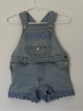 Calvin Klein Jeans Light Blue Denim Floral Trim Overall Shorts - Kids